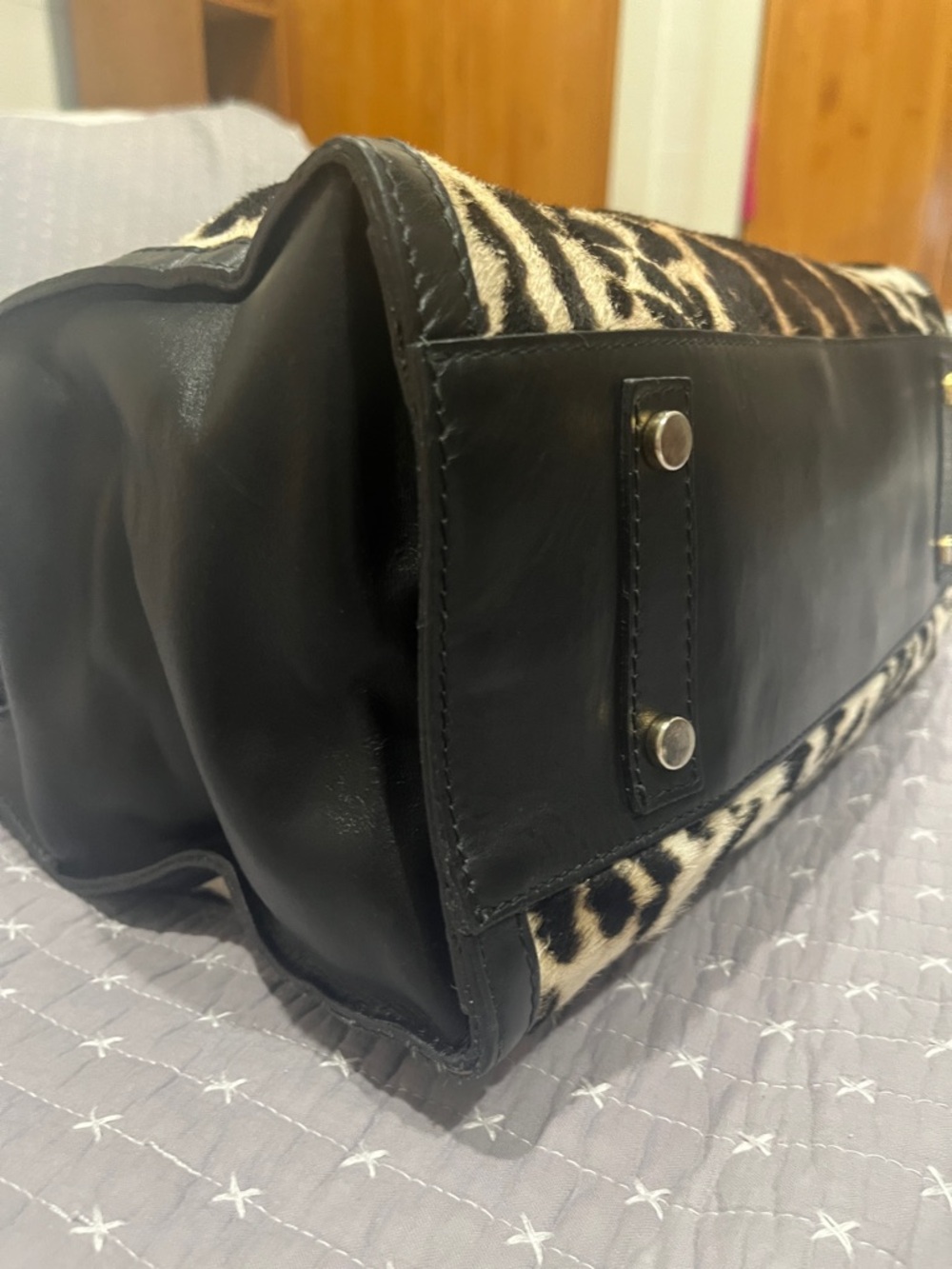 Cavalcanti Structured Leather Leopard Calf Hair Satchel - Picture 7 of 11